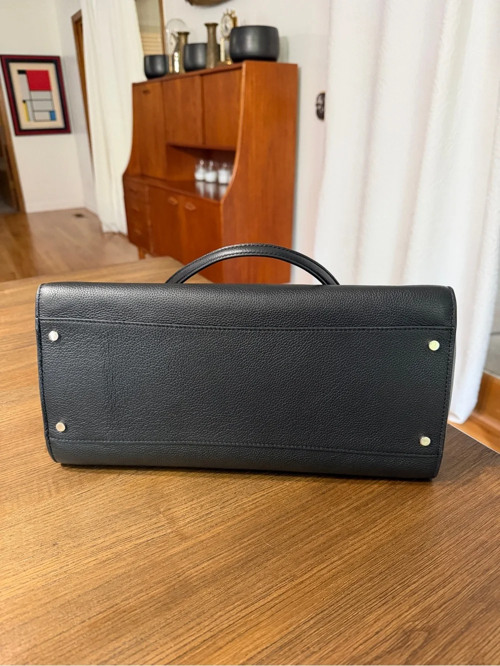 kate spade brim Black Pebbled Leather Shoulder Tote